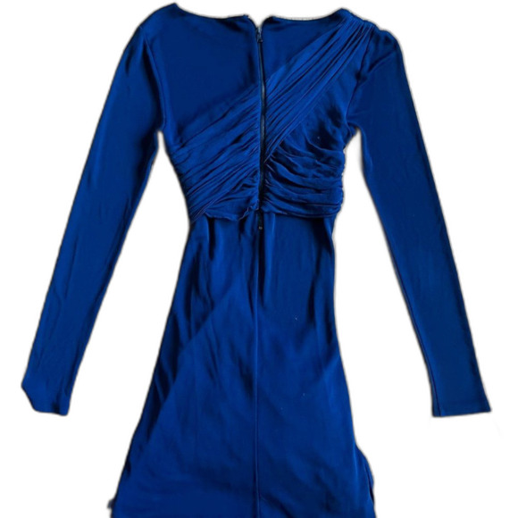 ALICE + OLIVIA Blue BodyCon Wrap Silk Goddess Dress MSRP $396 Women's Size Small - Picture 7 of 10